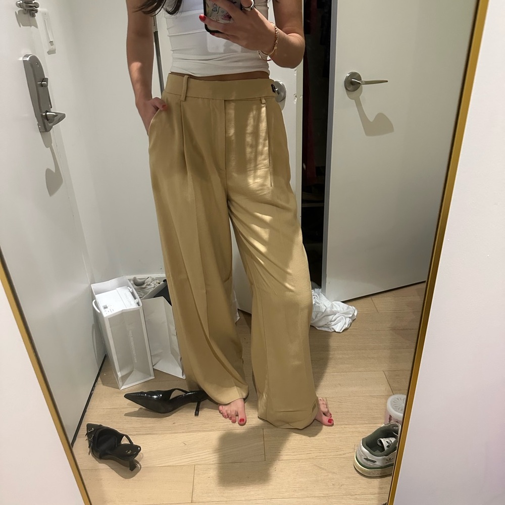 Camel trousers with button detail